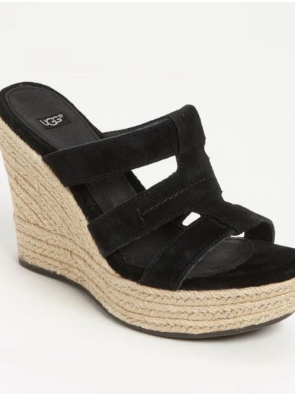 UGG Black Leather Suede Tawnie Espadrille Slip-On Wedge Sandals Women’s Size 7
